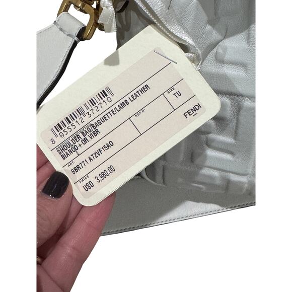 Fendi Nappa FF 1974 Embossed Large Baguette White NWT - Picture 6 of 8